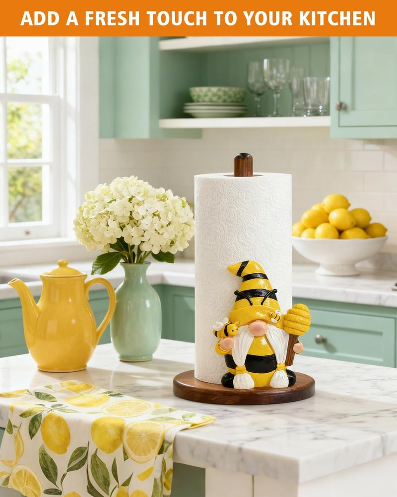 GAJ Gnome Paper Towel Holder - Honey Bee Decor for Kitchen & Bathroom Countertop - Gifts for Women Mom Grandma - 3D Cute Stuff Decorative Accessories - Image 2